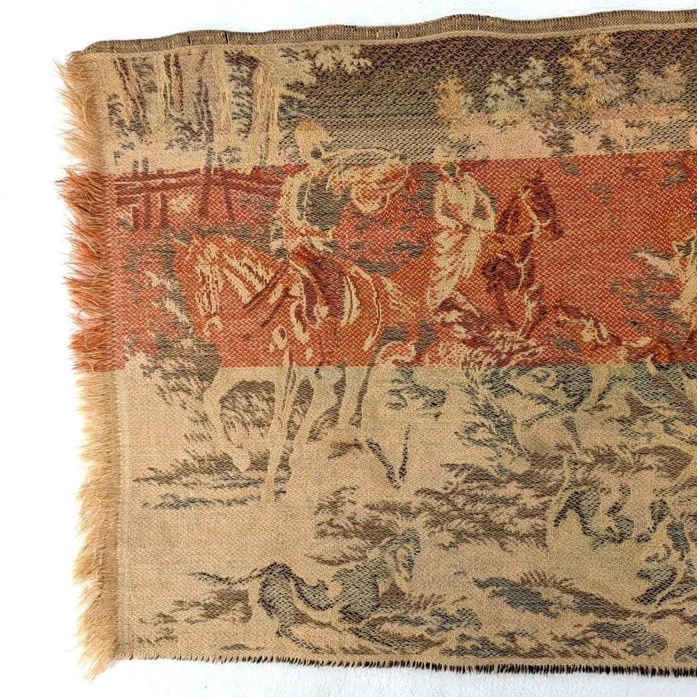 Belgian Vintage Fox Hunt Woven Tapestry Equestrian Wall Hanging 45x19
